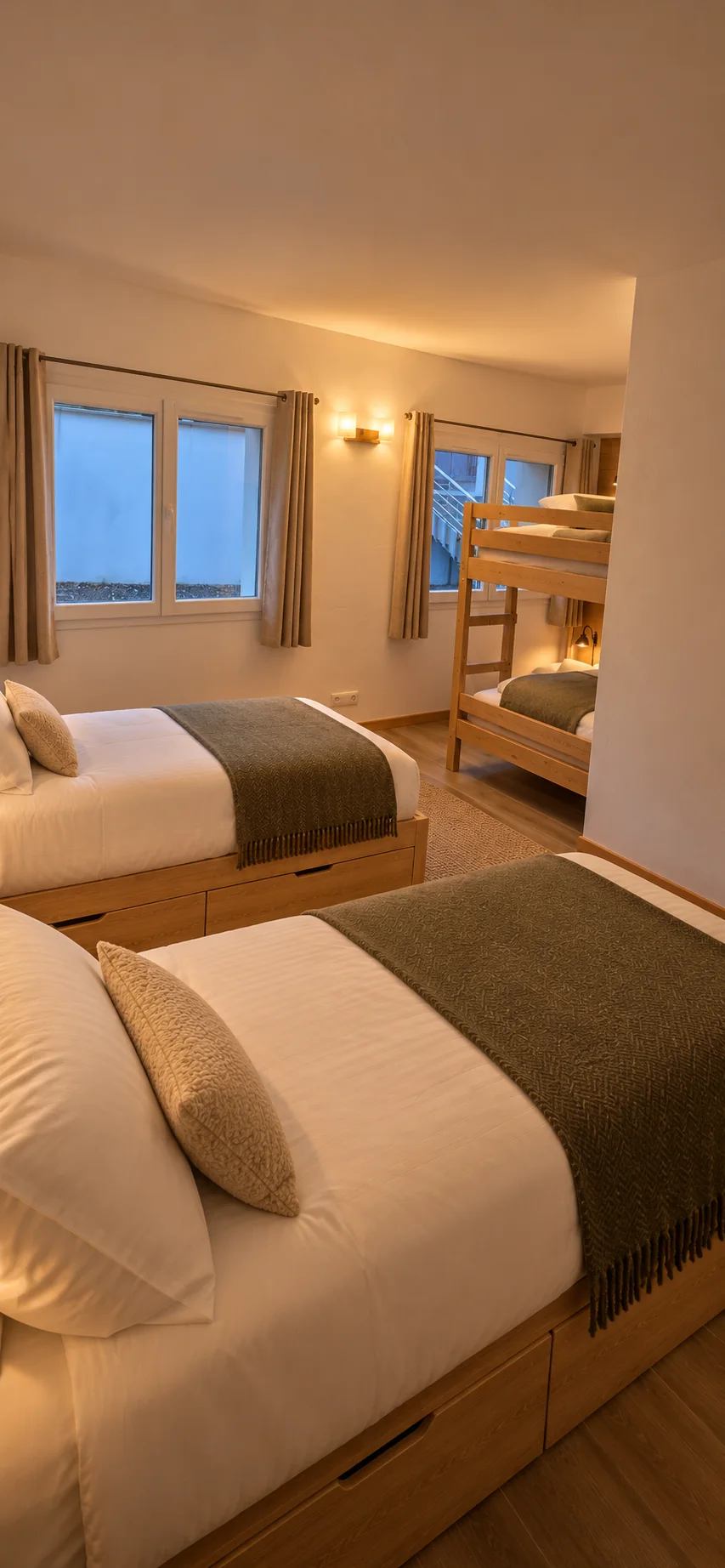 Family bedroom with four beds — design visualisation